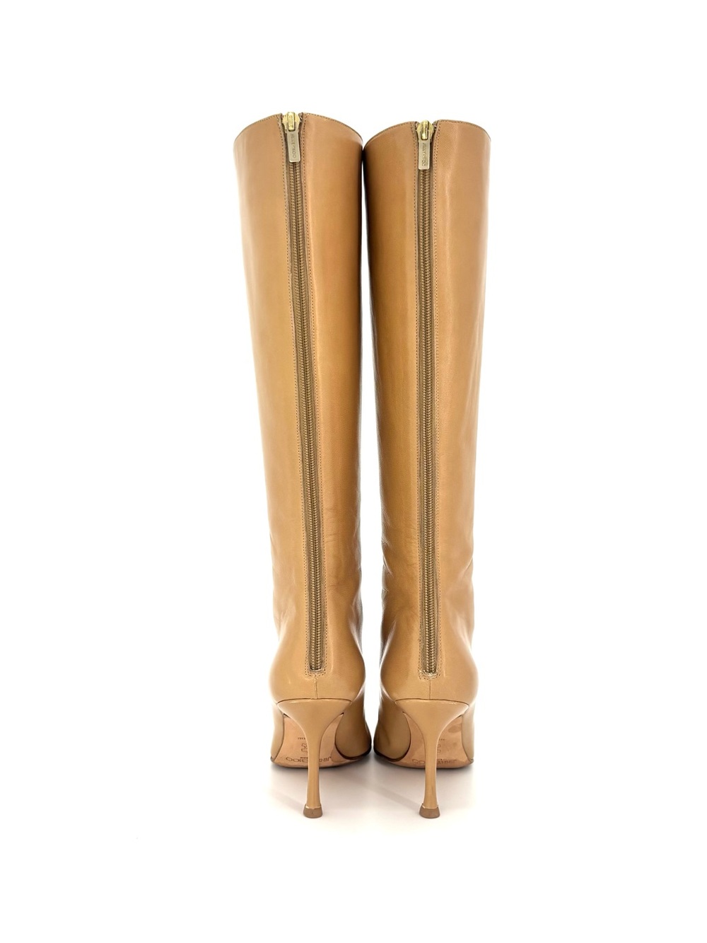 Jimmy Choo Retro Vintage Camel Knee High Back Heel Zip Up Pointed Toe Boots 38 - Picture 2 of 8